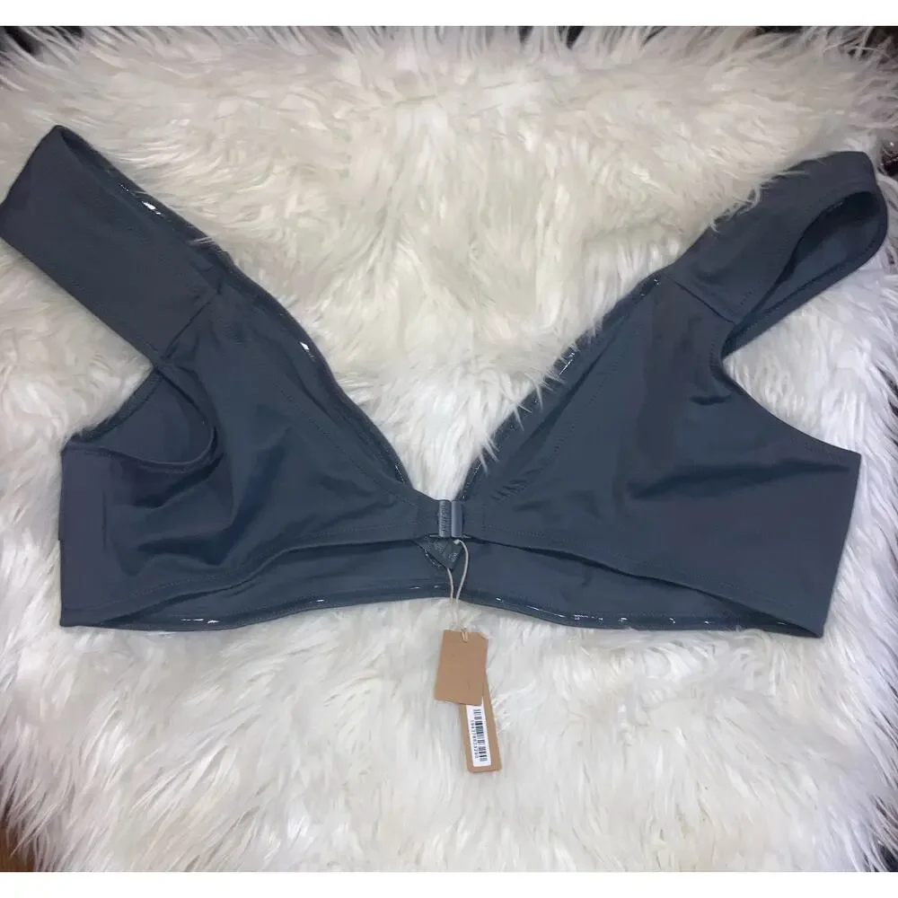SKIMS Size 4X Sculpting Swim Off Shoulder Bikini Top Gunmetal Gray NWT